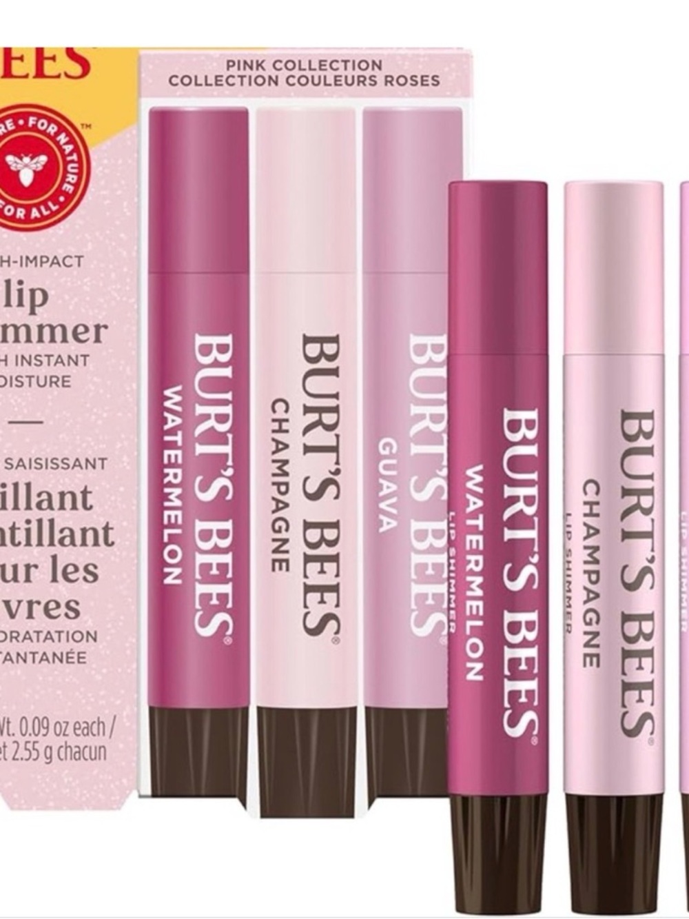 Burt's Bees Pink Lip Shimmers Trio — Watermelon, Champagne, Guava